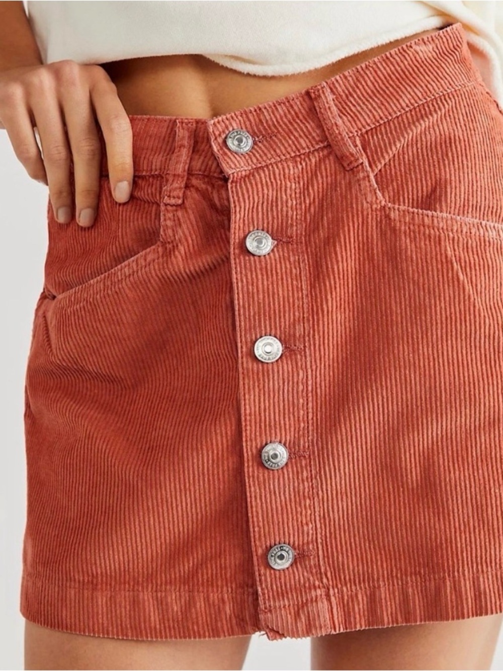 FREE PEOPLE NWOT Anthropologie Ray Cord Terracotta Button Up Corduroy Skirt